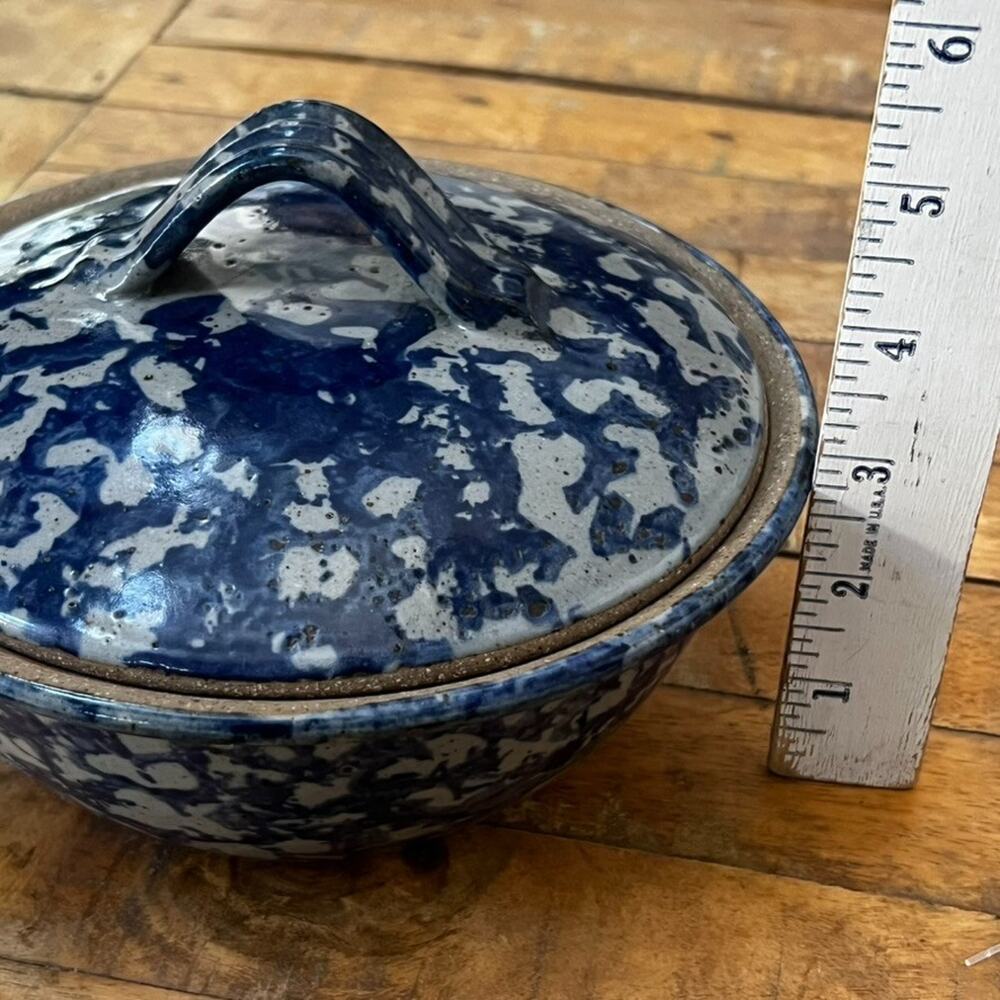 1992 Bastine Pottery Casserole Lidded Dish Blue Stoneware Signed Vintage - Picture 4 of 13